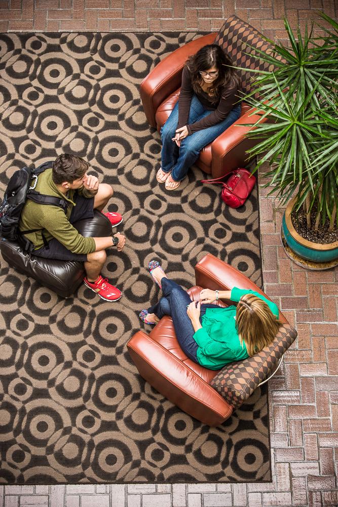 View looking down on students in chairs